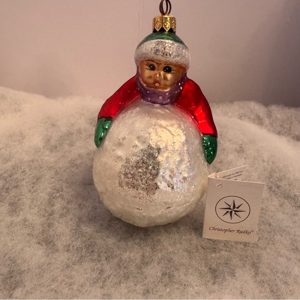 Christopher Radko Snowballin Kid Red Shirt Christmas Ornament
